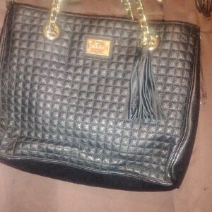 Calvin Klein Quilted Black Tote with Gold Chains